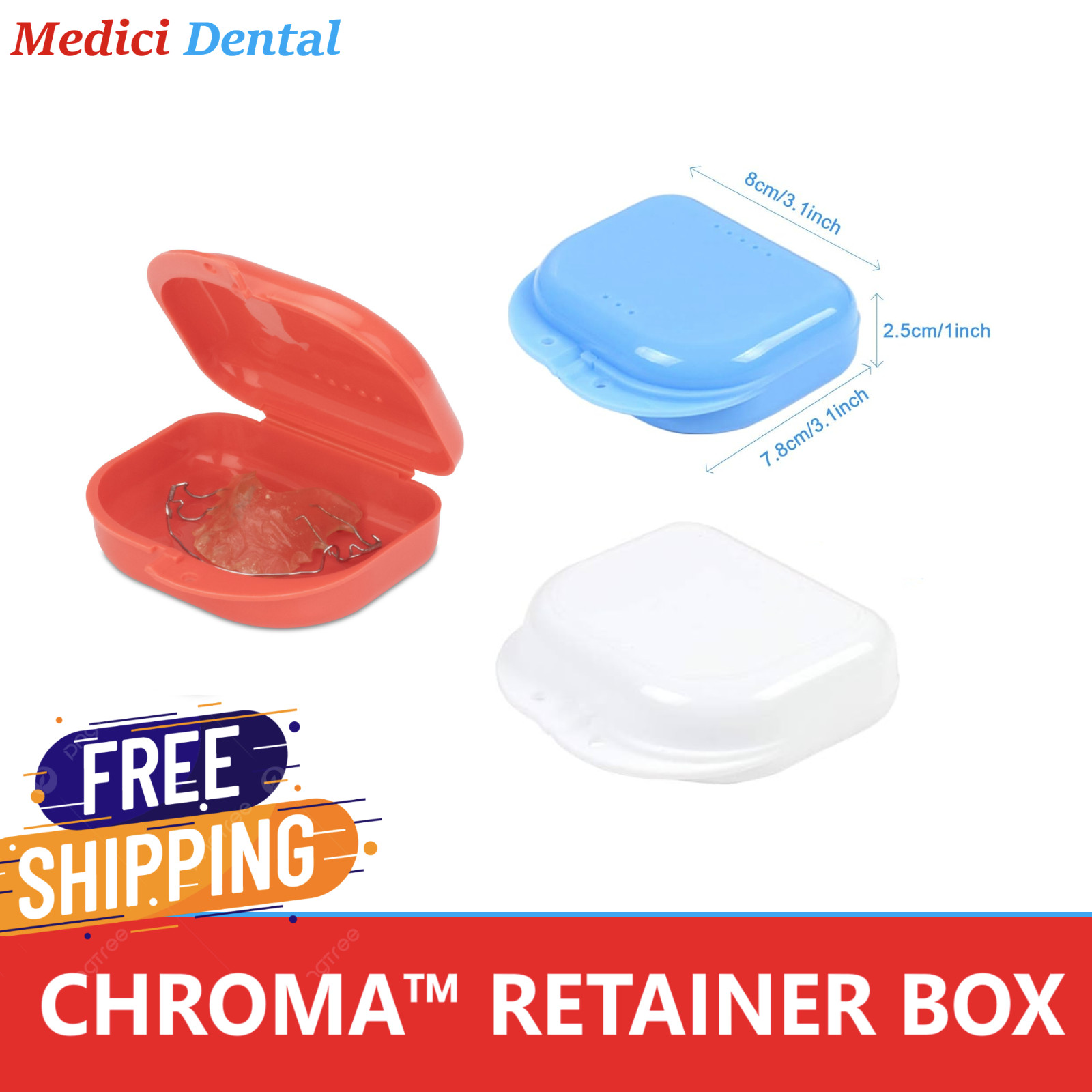 Dental Retainer Denture Storage Case Box Mouthguard Container Neon Set Up to 200