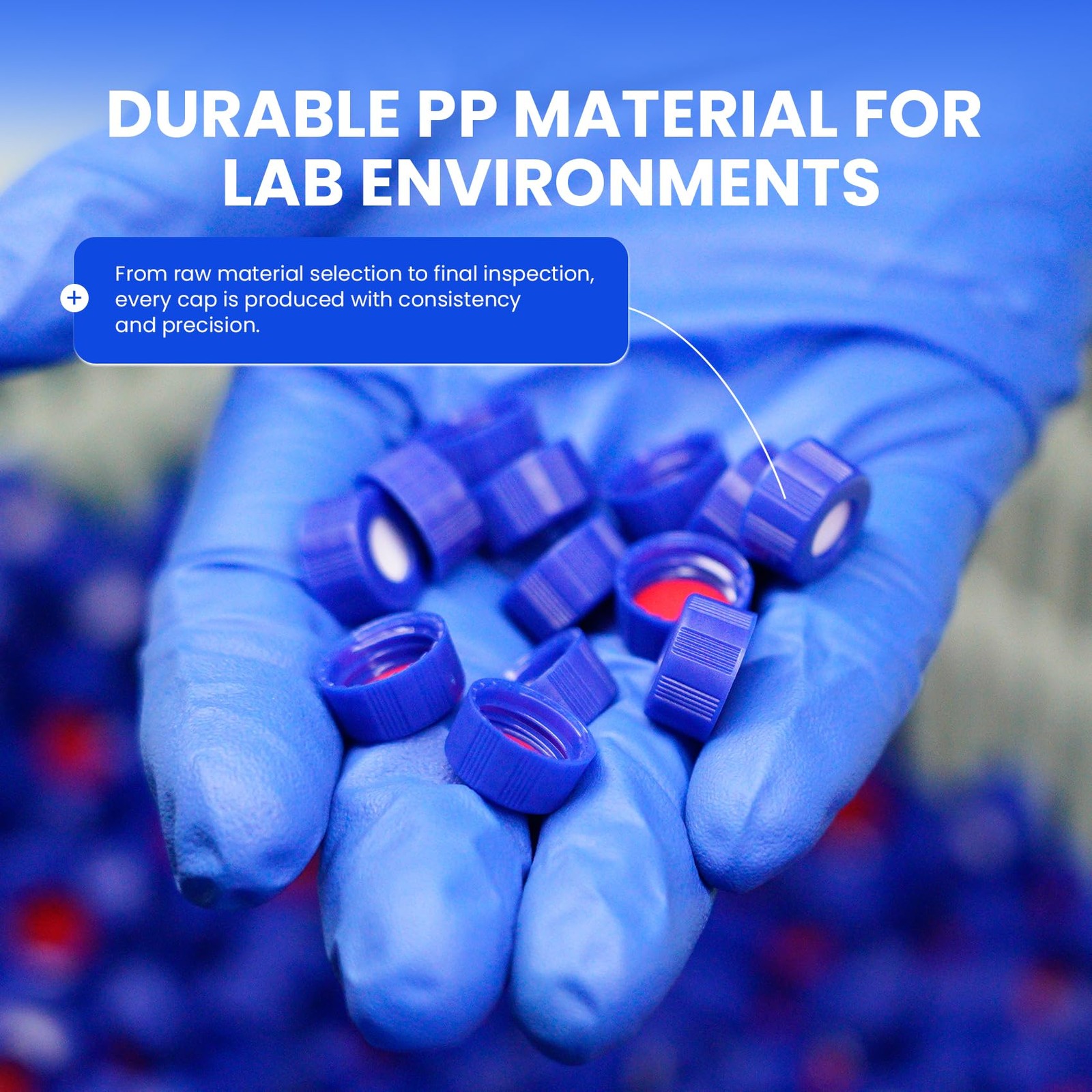 200 PCS 9mm HPLC 2ml Autosampler Vial Caps Ribbed Blue Screw Caps