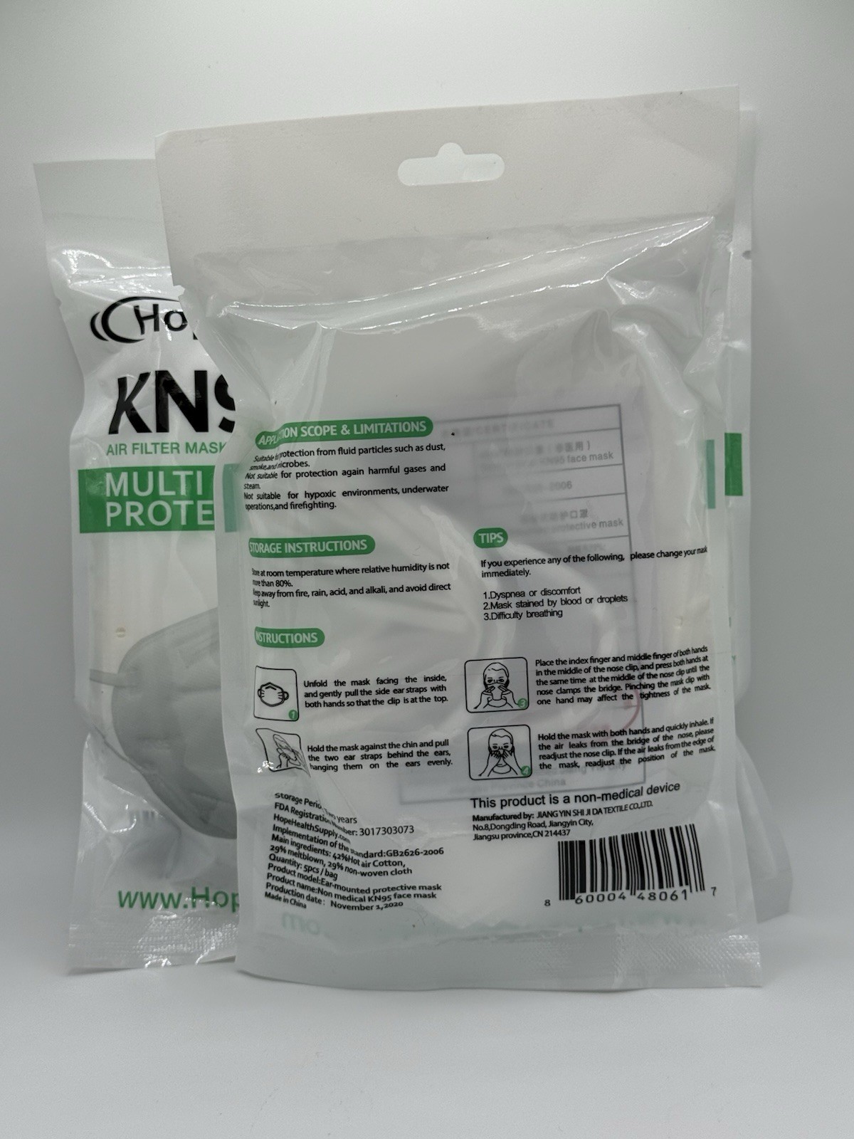 Hope Health KN95 Face Mask Respirator 5-Ply Protective-White 15 Masks