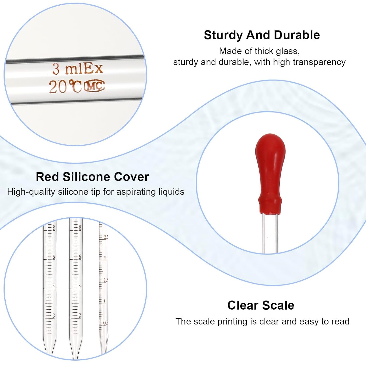 3Pcs Glass Pipettes Dropper, 10ml Graduated Liquid Dropper with Rubber Bulb f…