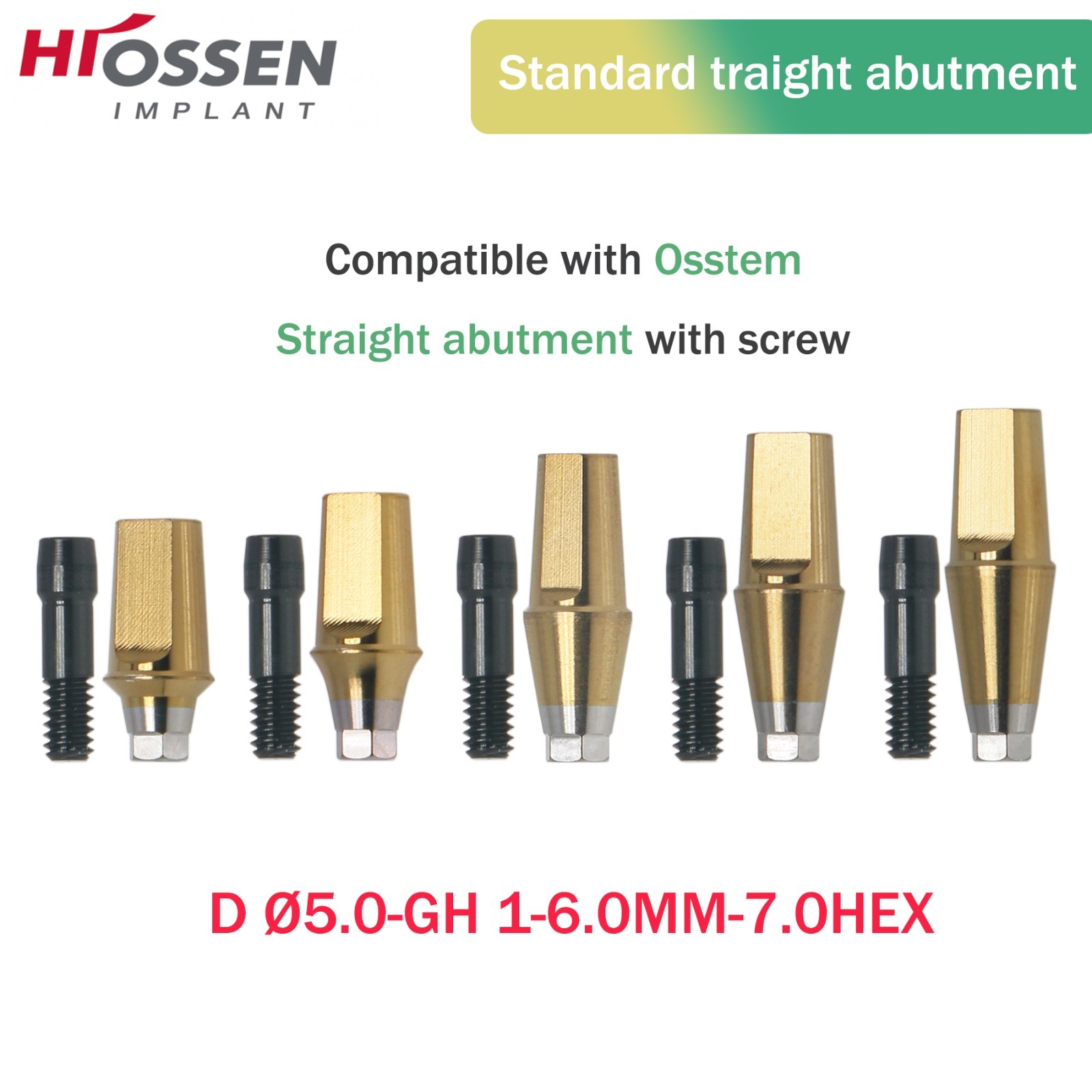 Osstem Hiossen Ti Cemented Straight Abutment Hex Mini/Regular Platform 1-6mm GH