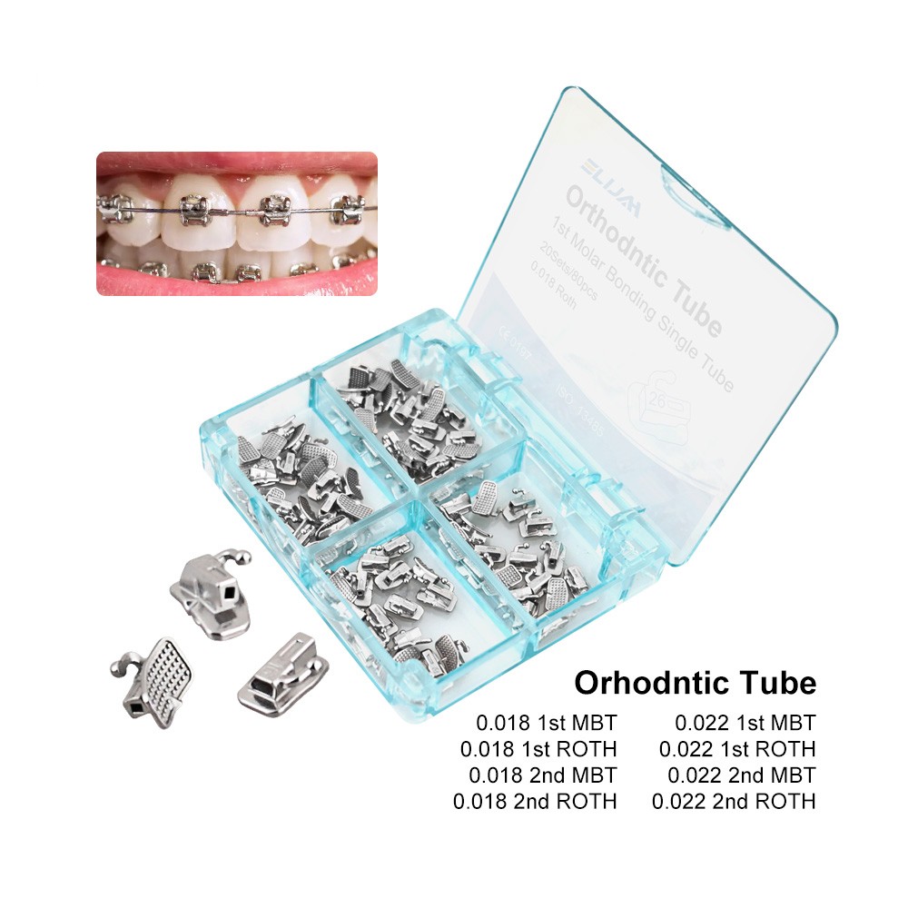 80pcs Dental Ortho Buccal Tube 1st/2nd Molar Roth/MBT .018/.022 Non-Convertible