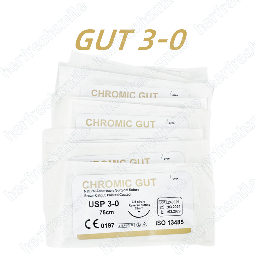 CHROMIC GUT 3-0 Absorbable Dental Surgical Suture Natural Needled Reverse Cut