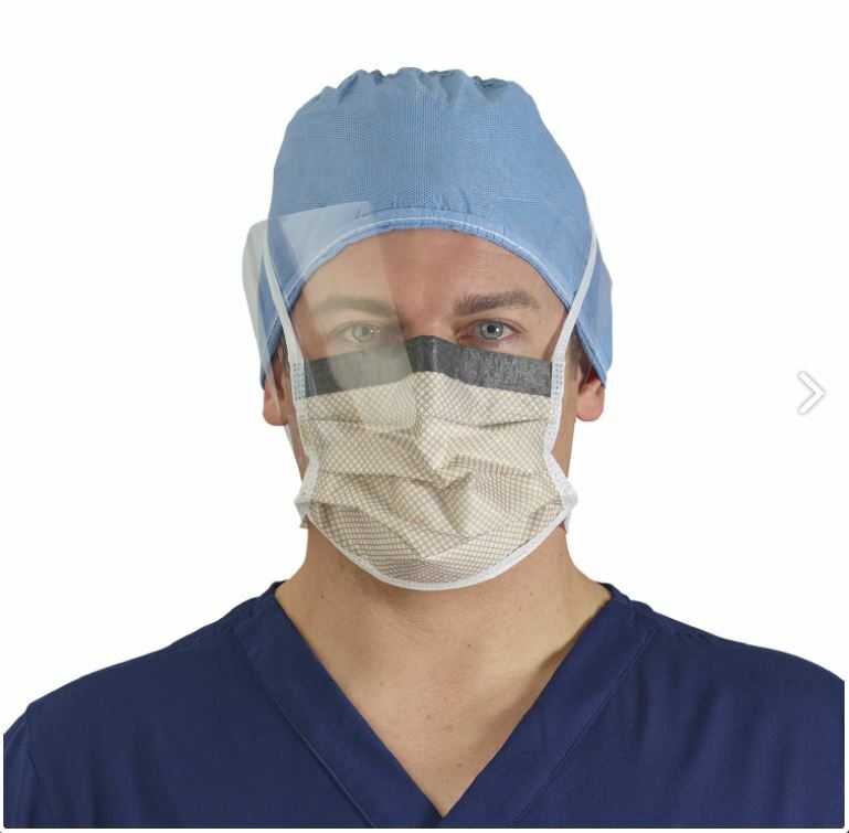 *100-Pieces* Halyard FluidShield ASTM Level 2 Fog-Free Surgical Face Mask 28809