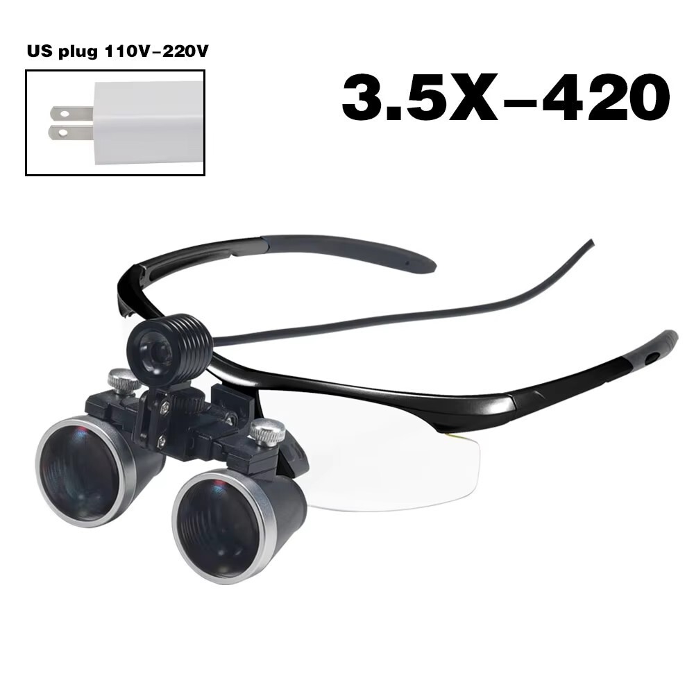 3.5X-420 Dental Binocular Loups Clip-on Magnifying Loupe for Glasses US/EU Plug