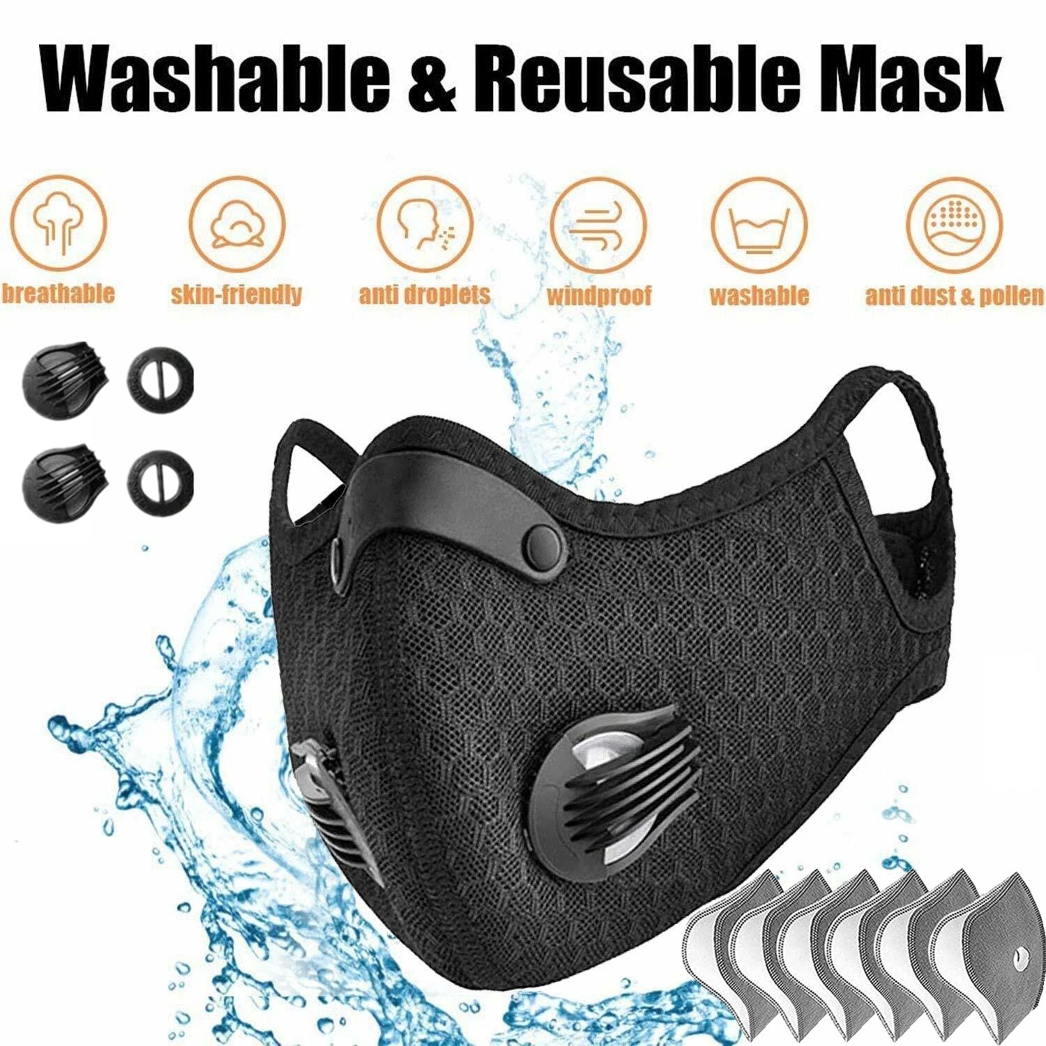 Anti Pollution Half Face Mask Respirator W/ Filters Washable Reusable Facepiece