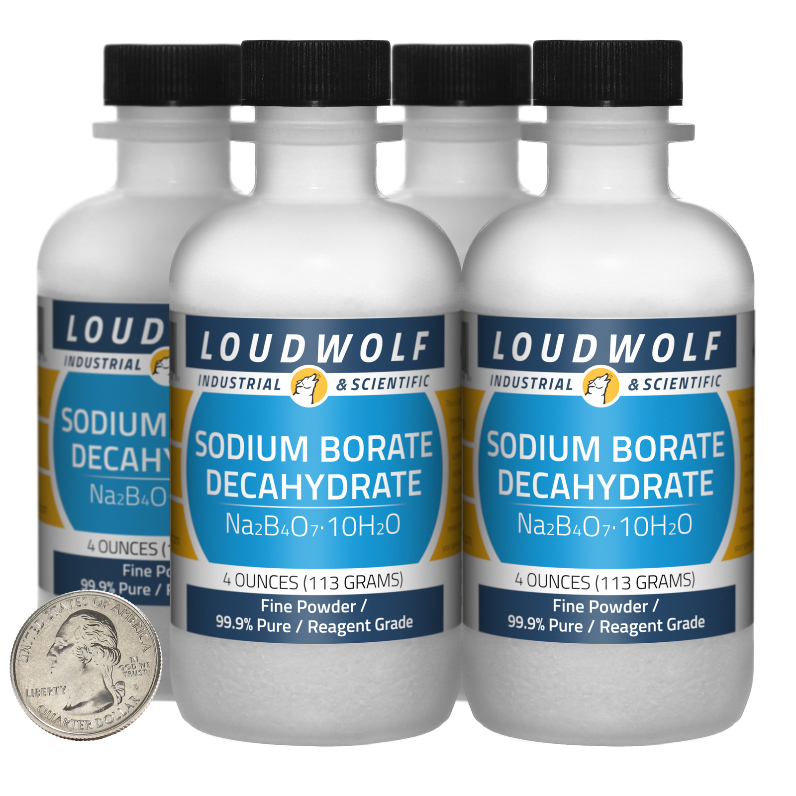 Sodium Borate Decahydrate / 1 Lb / 4 Bottles / 99.9% Reagent Grade / Fine Powder