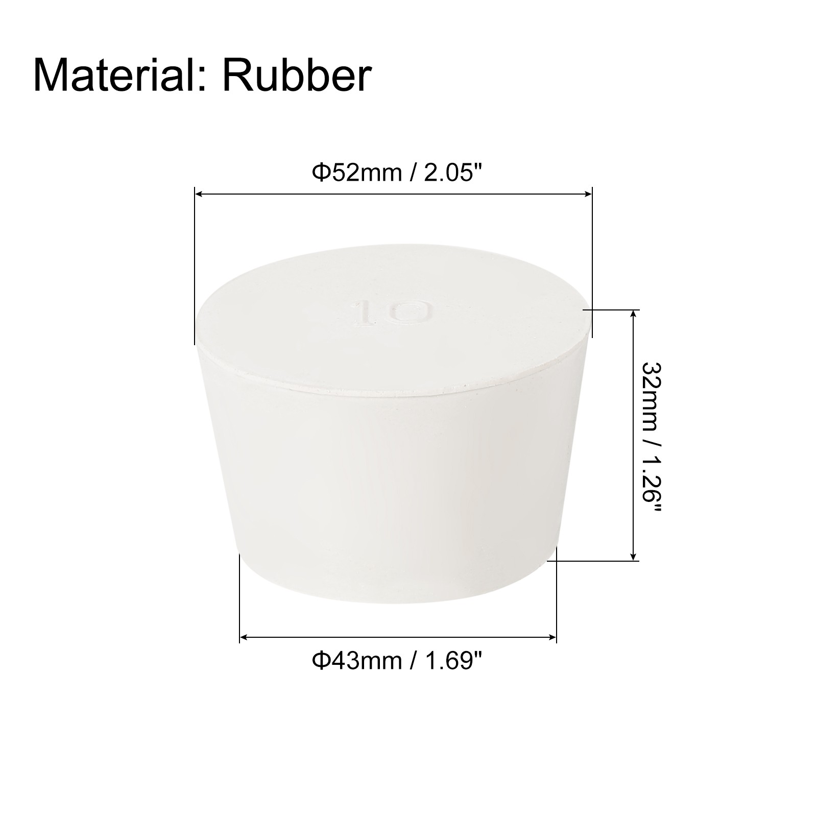 2Pcs Solid Rubber Stoppers White 10# Tapered Lab Plugs 52x43x32mm
