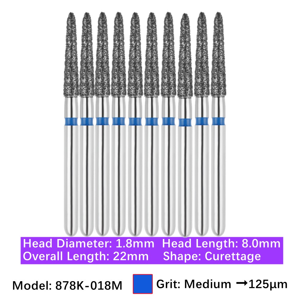 10pc Vakker Dental FG Diamond Burs 878K-018M Medium Grit Friction Grip Curettage