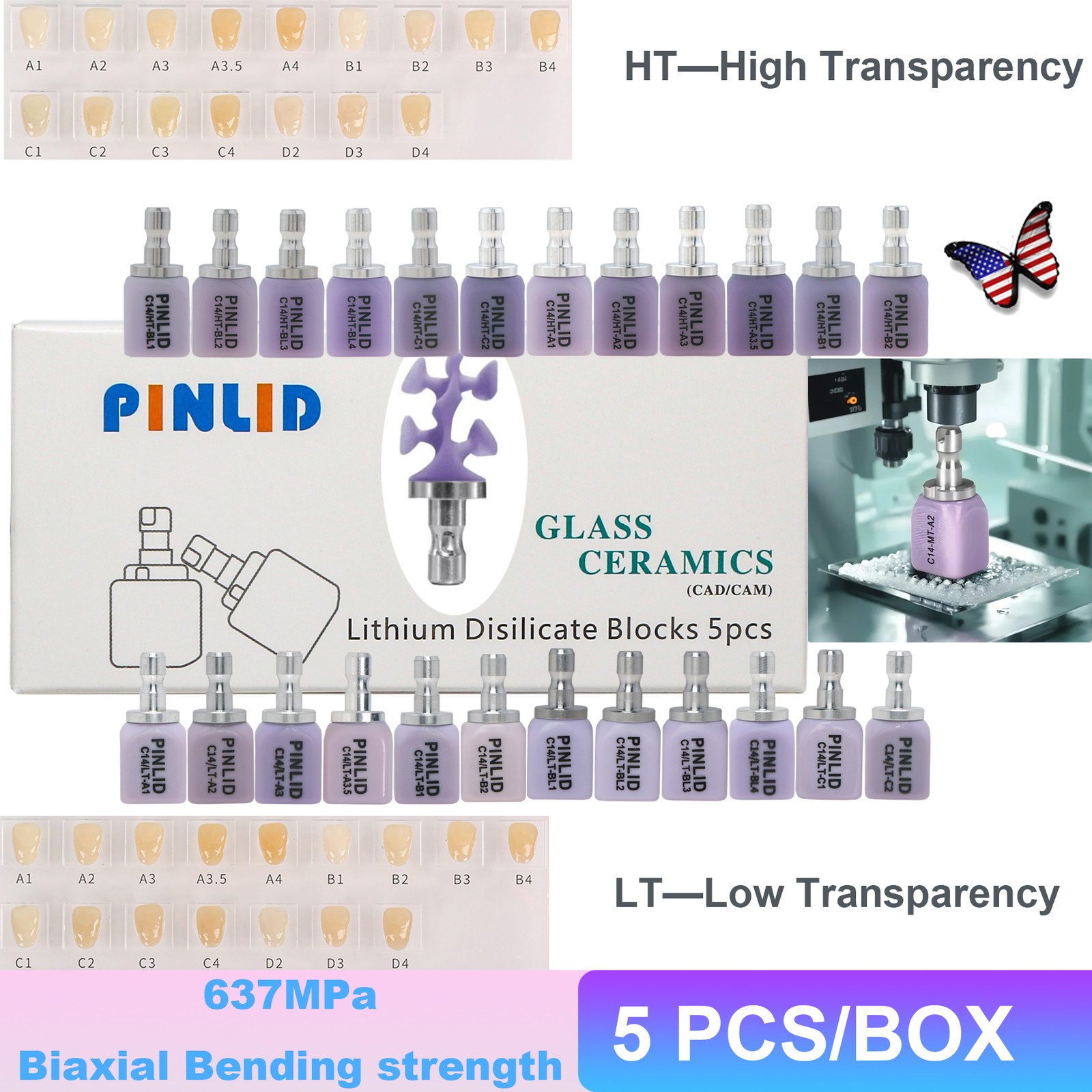 Lithium Disilicate Glass Ceramic IPS e.max CAD HT/LT Blocks For inLab C14/5pcs