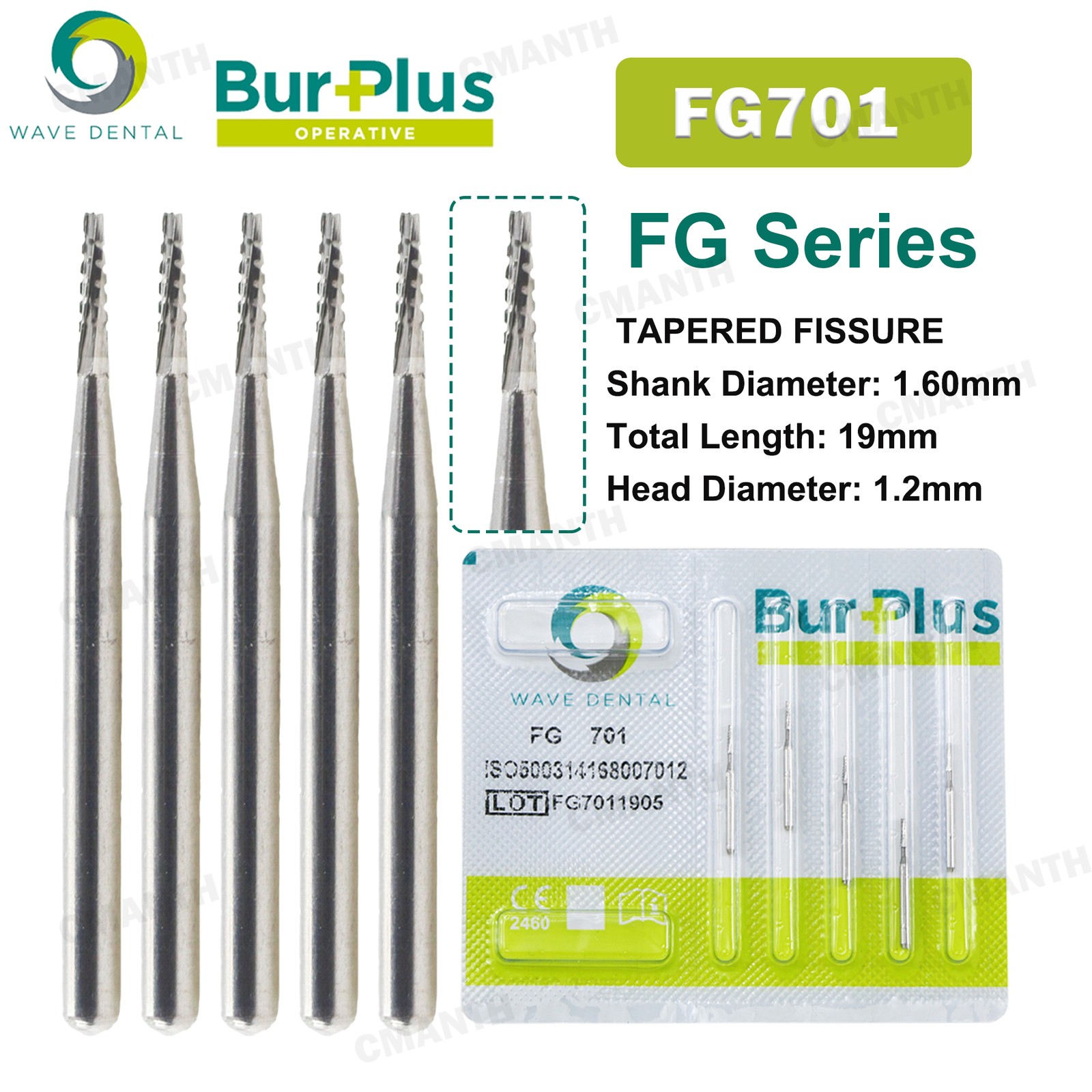 US WAVE Dental Burs Carbide Burs Tapered Fissure FG Cross Cut Bur Fit High Speed