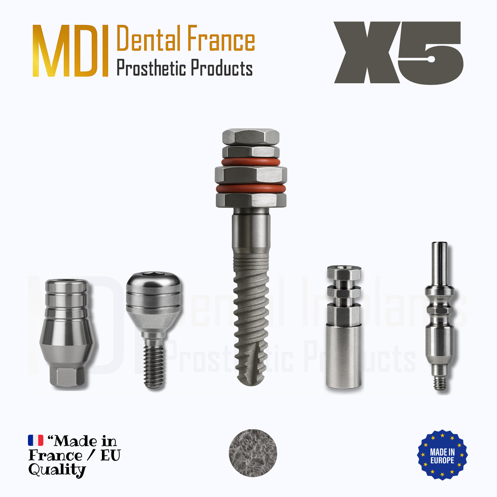 MDI France KIT5 | Spiral Fixture + Abutment + Healing Cap + Analog + Transfer