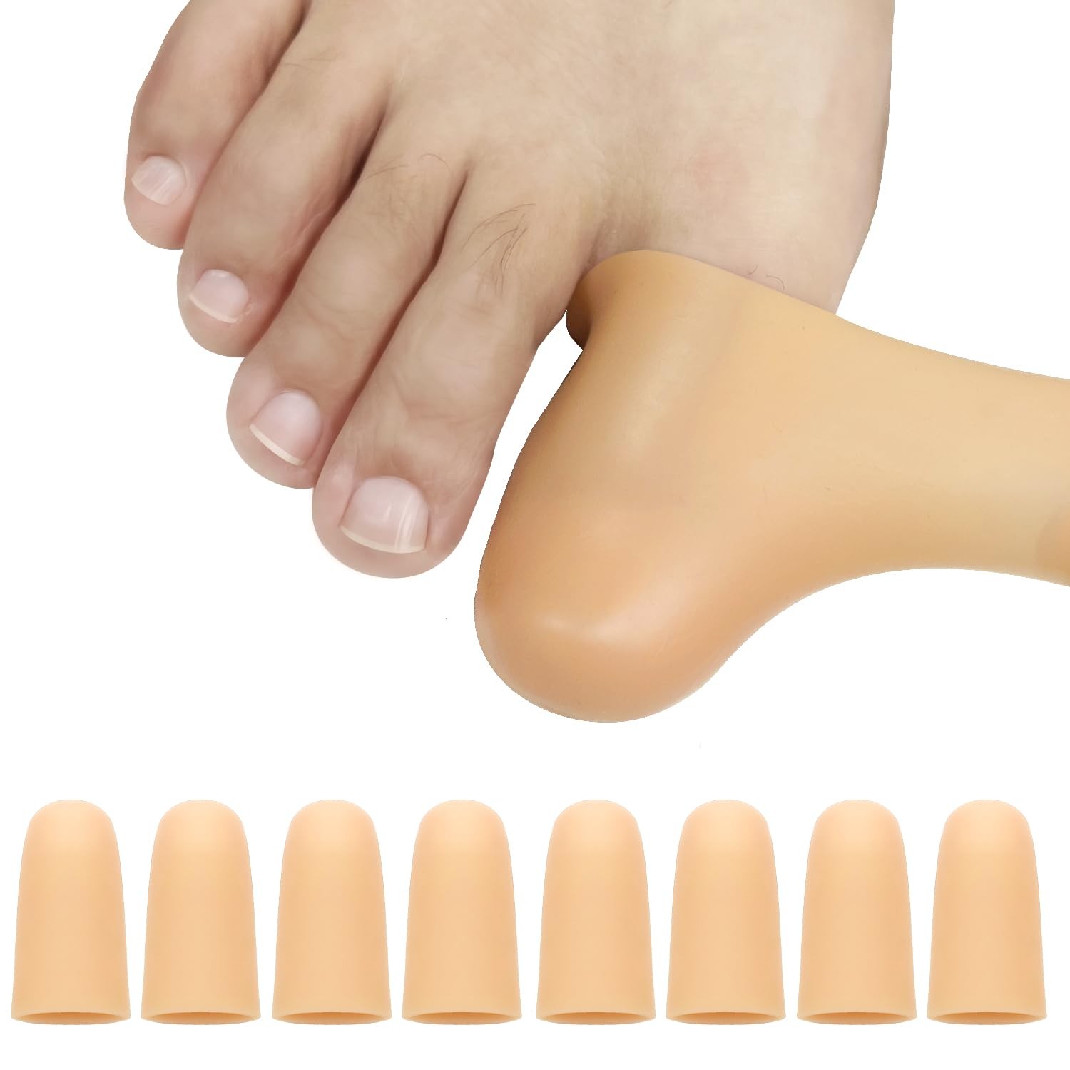 8 Pack Silicone Big Toe Protectors Women & Men (Toe Caps Beige-8 Pcs（large）