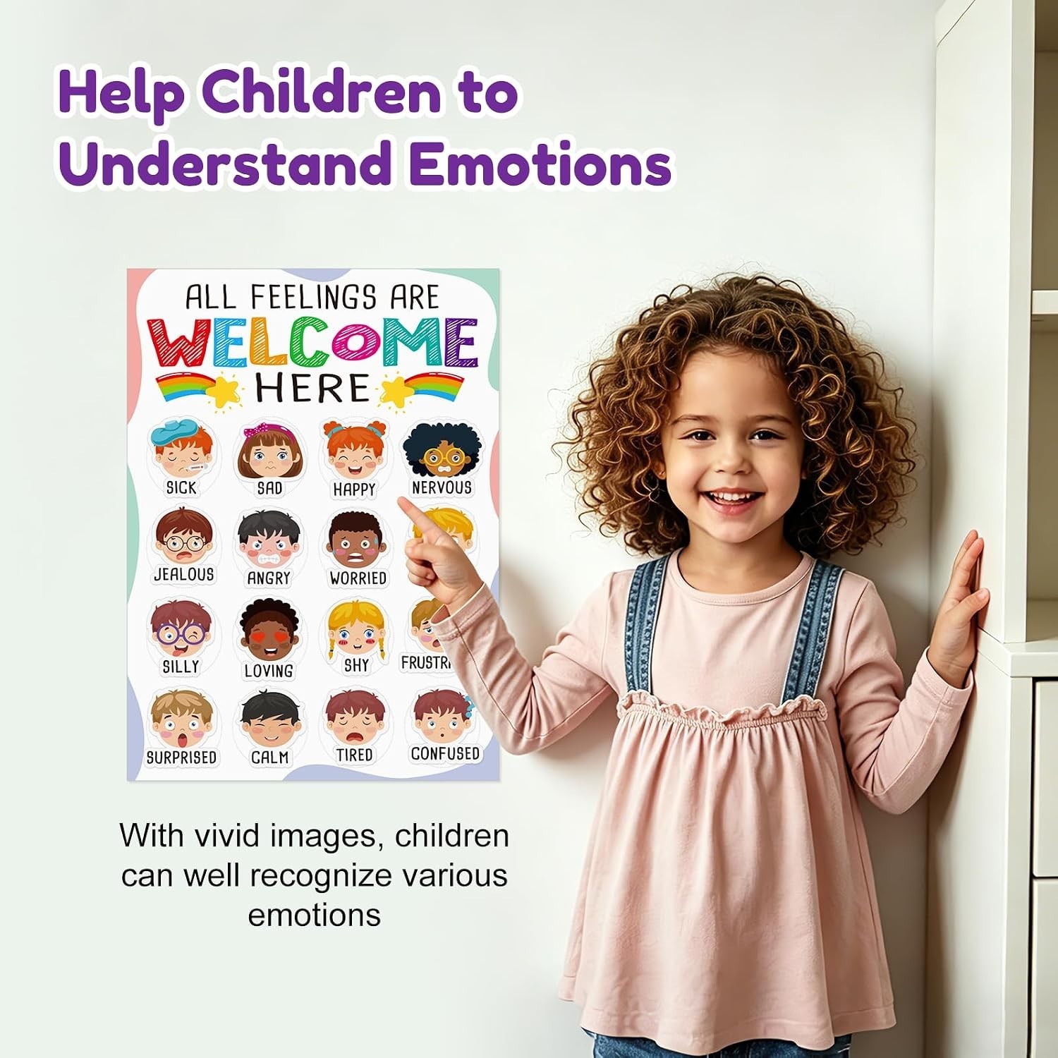 Feelings Chart for Kids with 18pcs Emotion Stickers 12×16.5 Inch Prek Emotion…