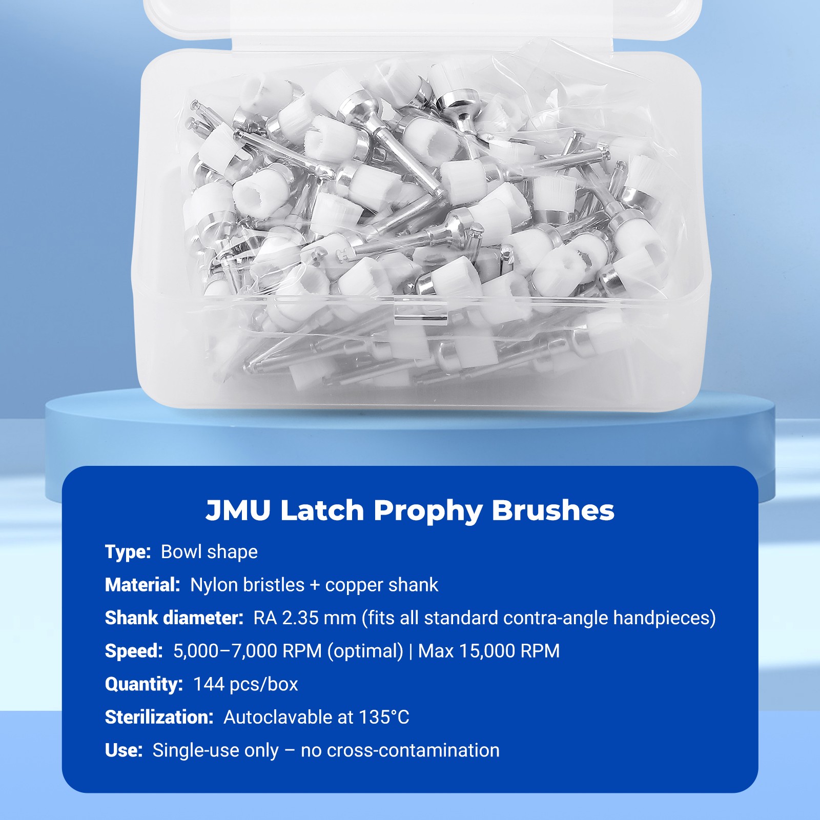 JMU Dental White/Colorful Nylon Latch Flat Polishing Polisher Prophy Brushes