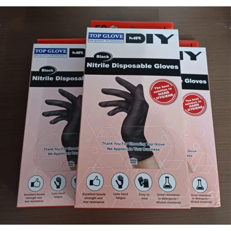 (50pairs )First Glove Black Industrial Disposable Nitrile 50pcs Gloves