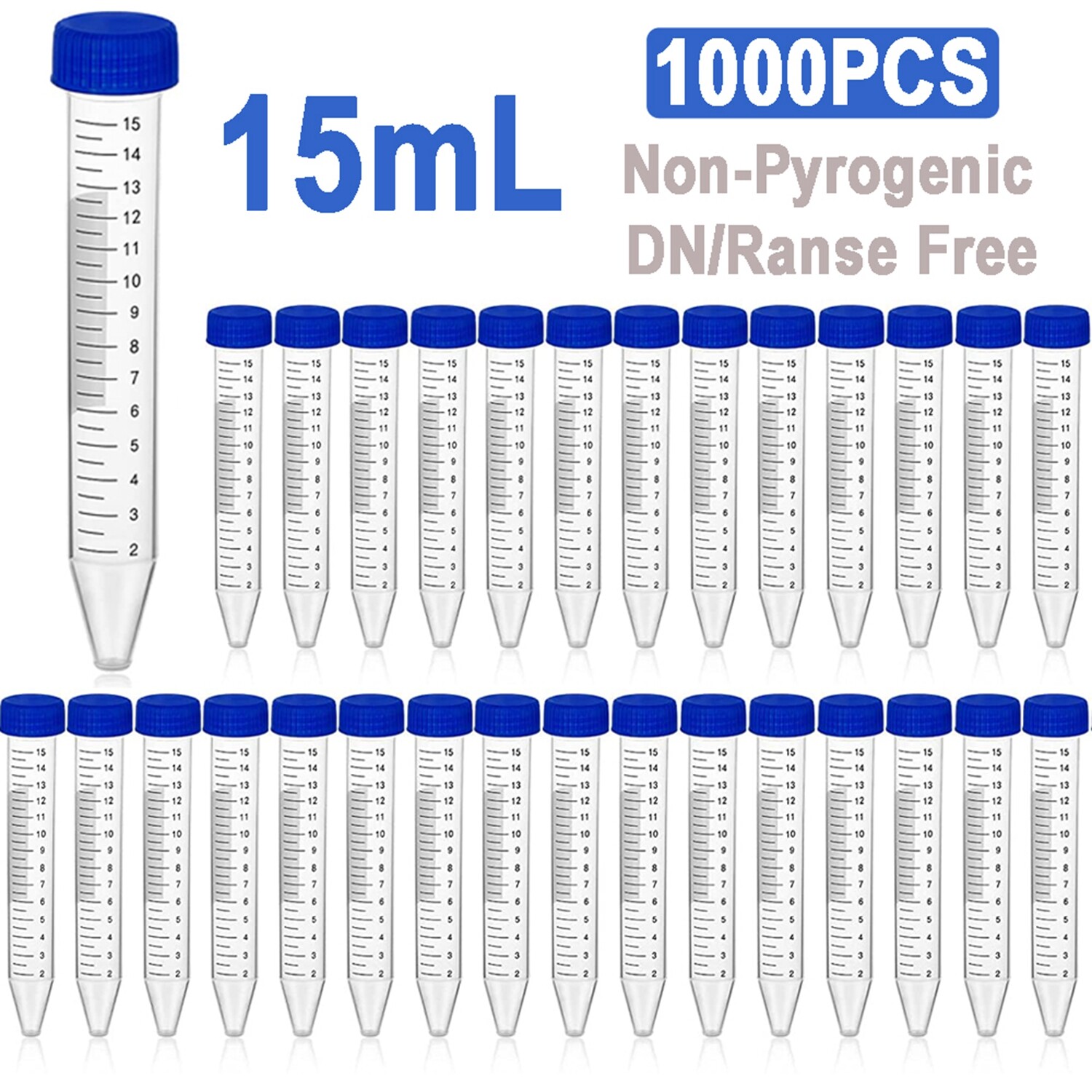 1000Pcs Sterile 15mL/50mL Centrifuge Tubes Flat Screw Caps Conical Polypropylene