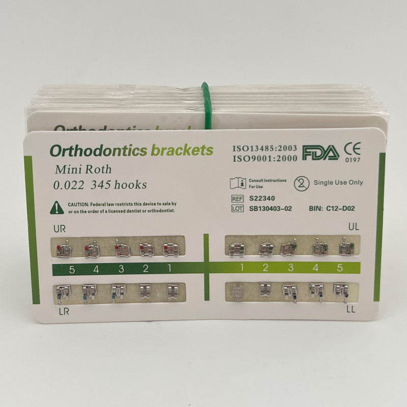 1-200Sets Dental Orthodontic Metal Brackets Mini Roth 022 345 hooks Mesh Base