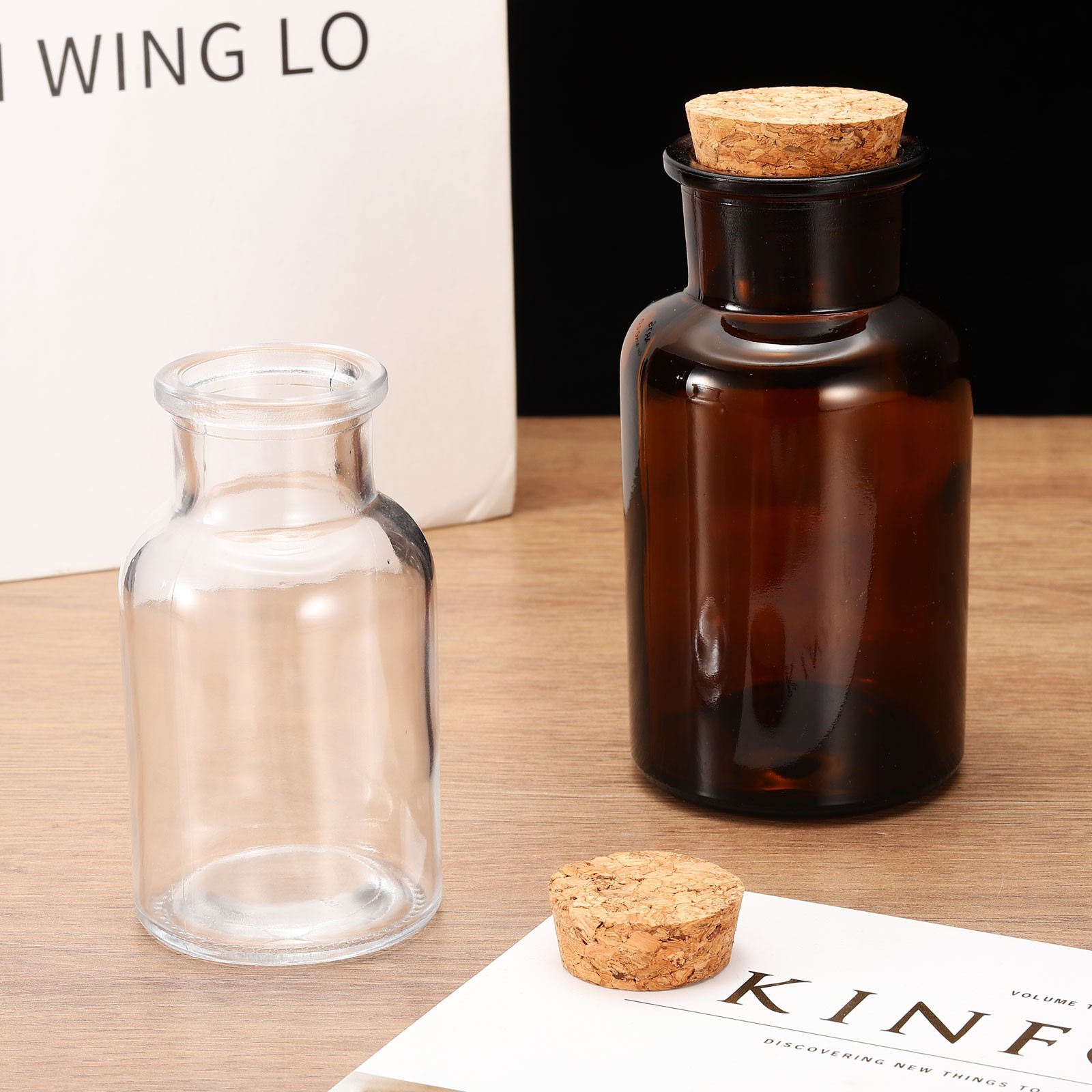 60ml Glass Reagent Bottle with Wood Stopper Wide Mouth, Clear(2oz)
