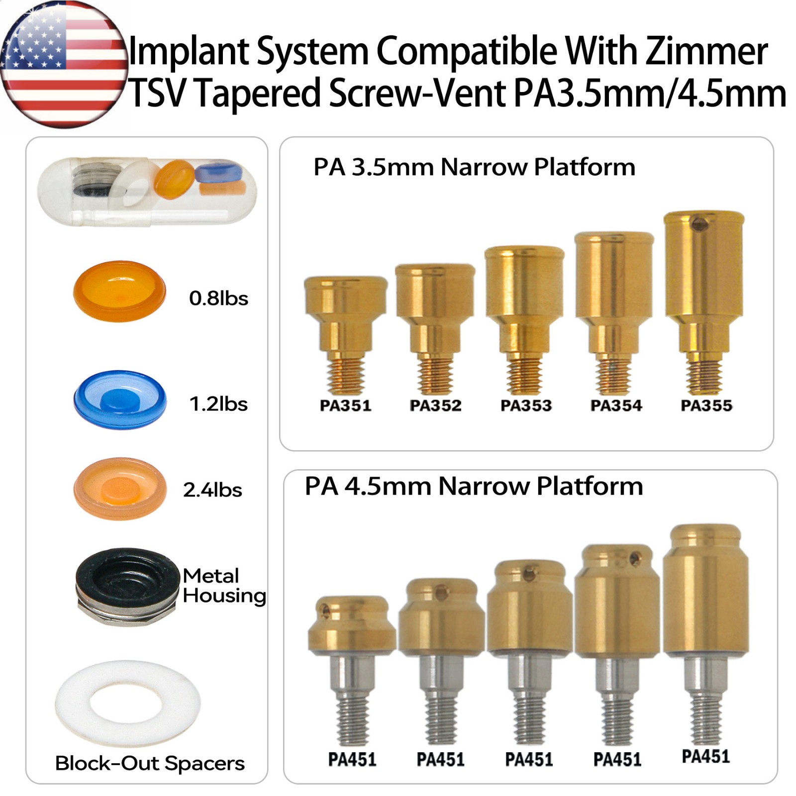 US Locator Abutment for Zimmer 3.5/4.5mm Retention Cap Inserts Tool 1.0-5.0mm GH