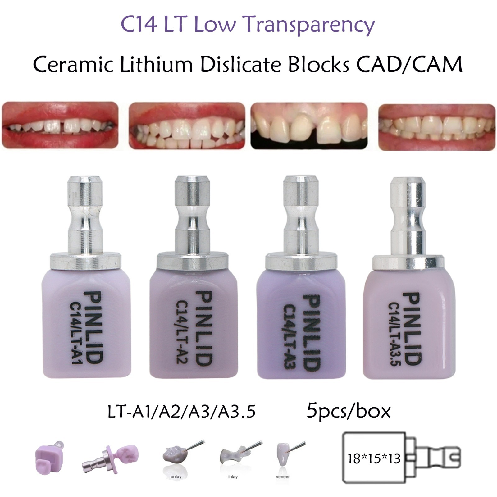 5Pcs C14 Dental Lithium Disilicate Block CAD/CAM A1-A3.5 Glass Ceramic for Cerec