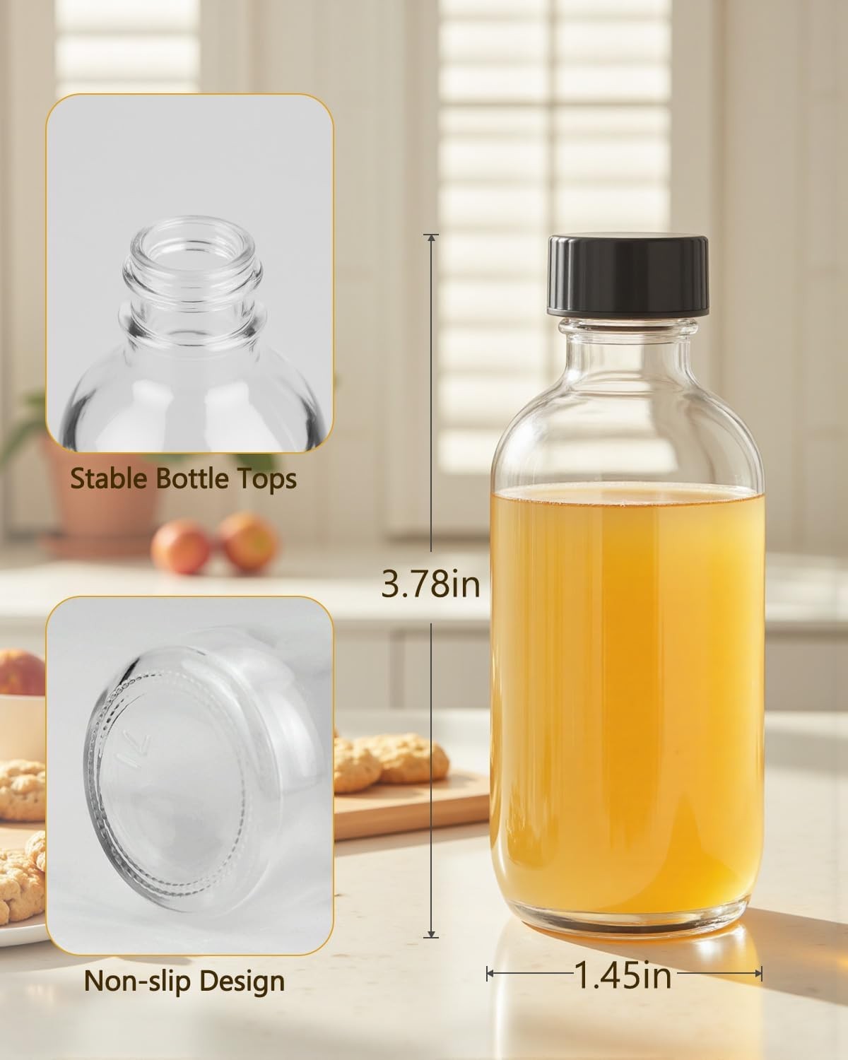 2OZ Small Glass Bottles with Lids and Funnels, 60ml Boston 12Pack, Clear