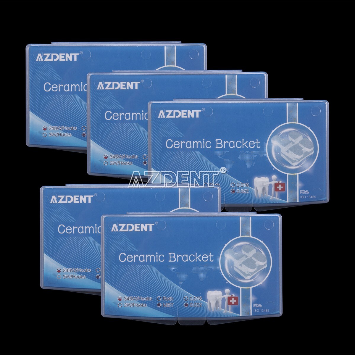 AZDENT Dental Ceramic Brackets Orthodontic Braces Roth.022 345 Hooks 20pcs /kit