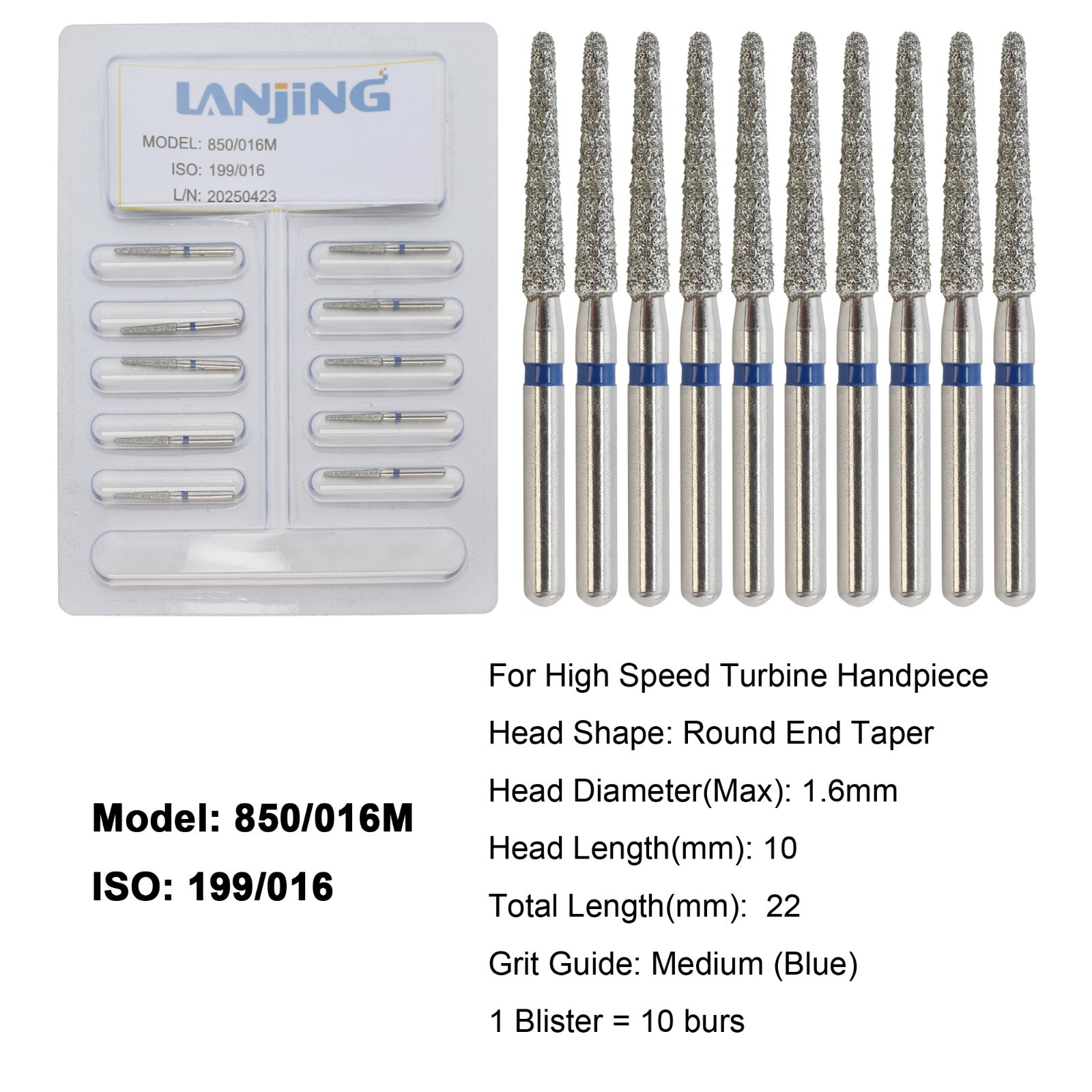 Dental Diamond Burs FG Round End Taper Bur Super Coarse Fine High Speed 856 850