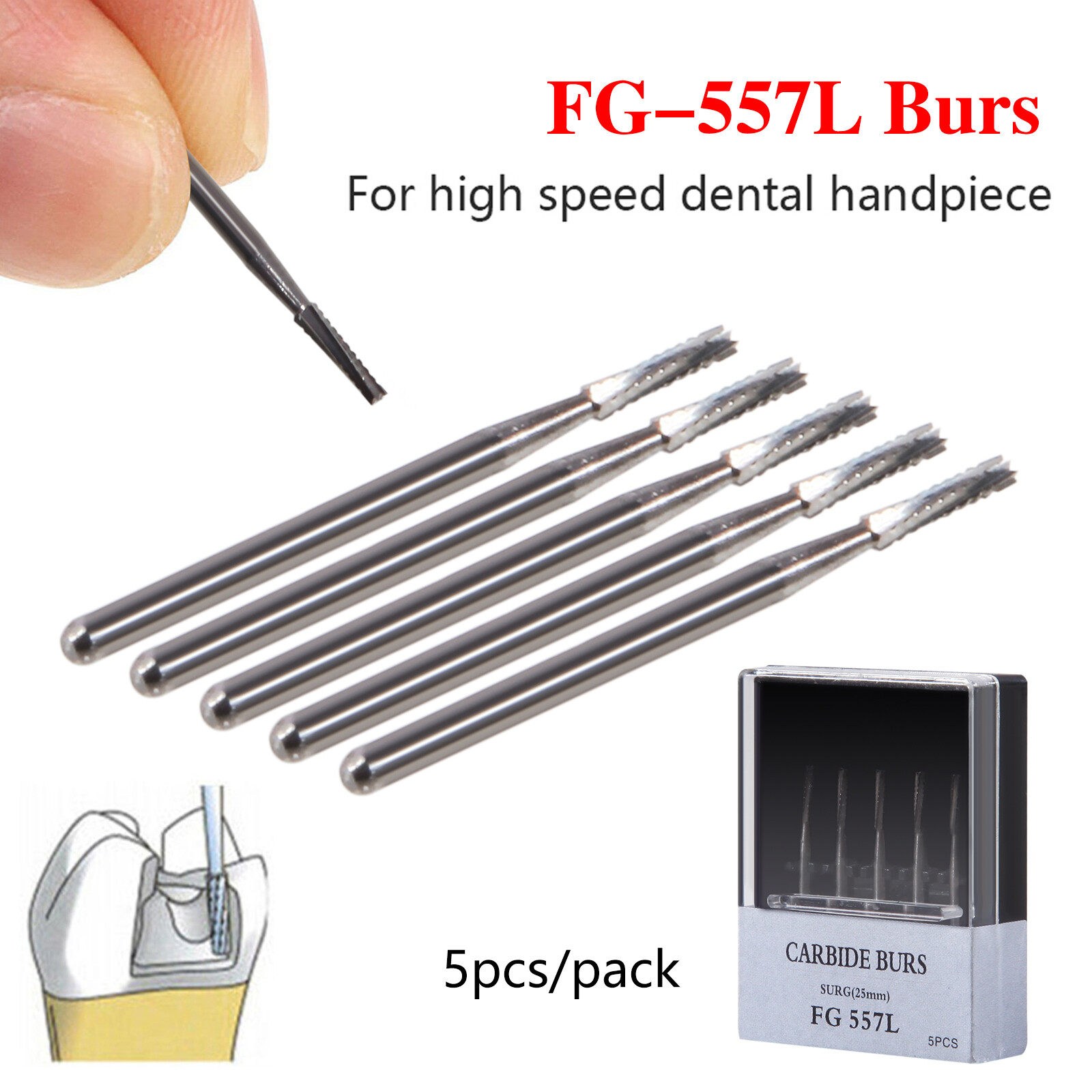 5pcs/pack Dental Carbide Burs Surgical Bur SURG 25mm FG-557L for High Speed DL