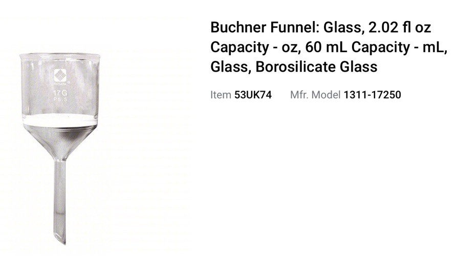 Buchner Funnel Glass 2.02fl oz/60mL Capacity Borosilicate Glass 1311-17250 B221