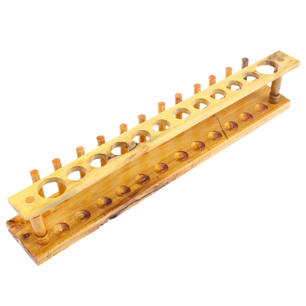 Wooden 12 Tube Test Stand Holder for Laboratory Storage Light Brown Design