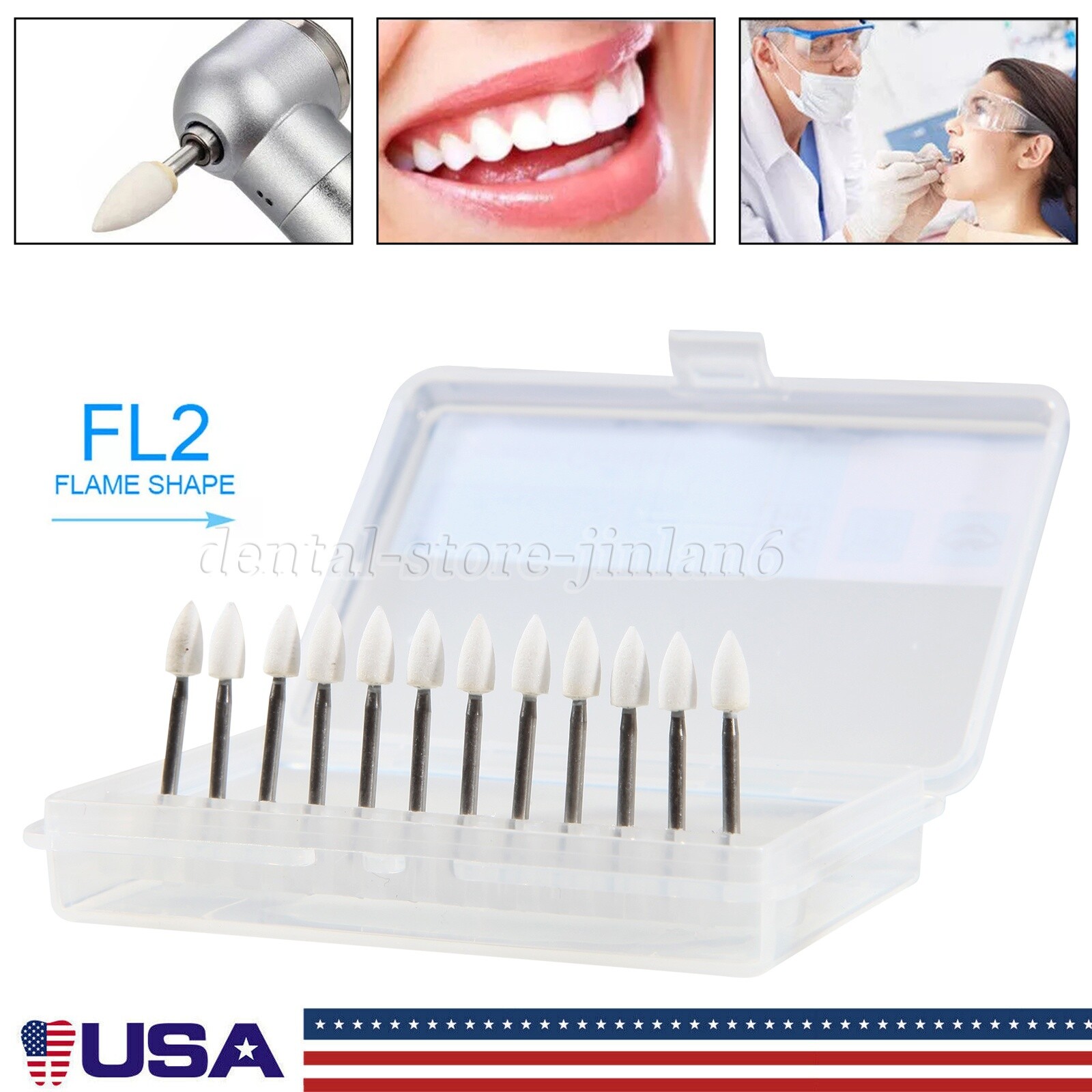 White Mounted Stone Bur FG FL3 (12 per box) Mounted Abrasion Point