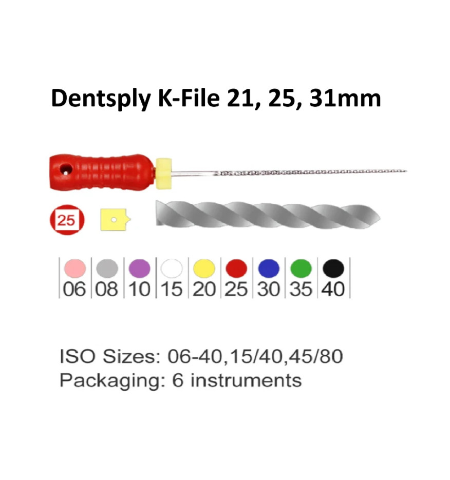 DENTSPLY K-FILES endodontic hand files 21, 25, 31mm 36 Files/Box