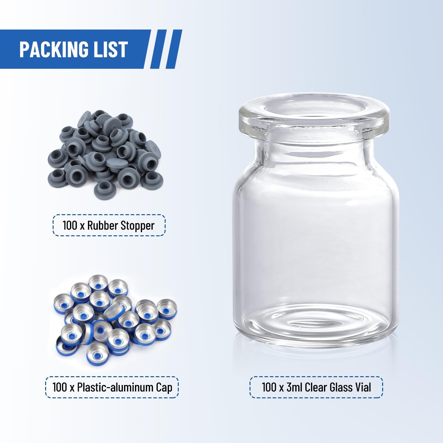 1000PCS 3ml Glass vials Headspace Vials Clear 20mm caps Crimp top Flat Bottom