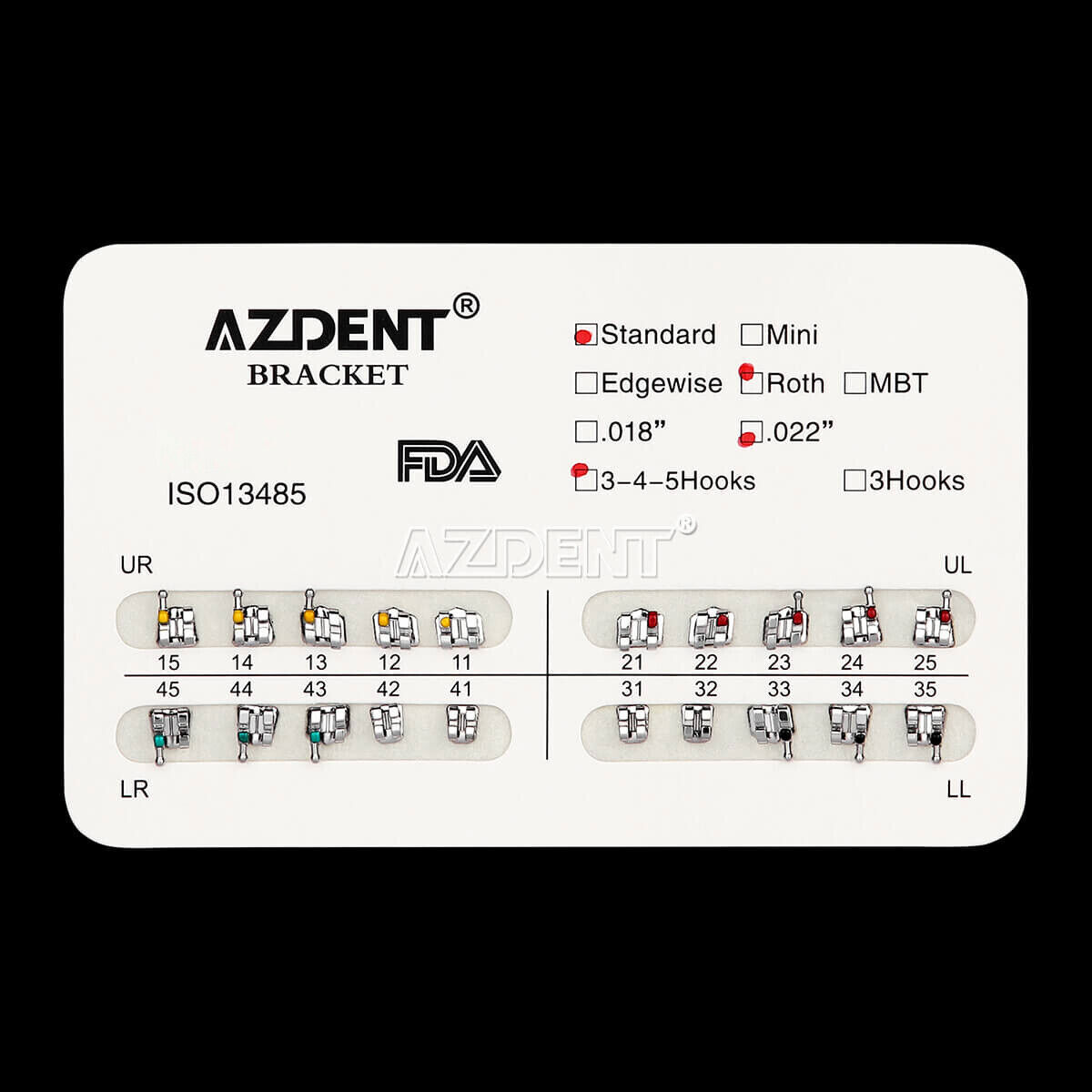 AZDENT Dental Orthodontic Brackets Braces Standard Roth .022 Hooks 3-4-5