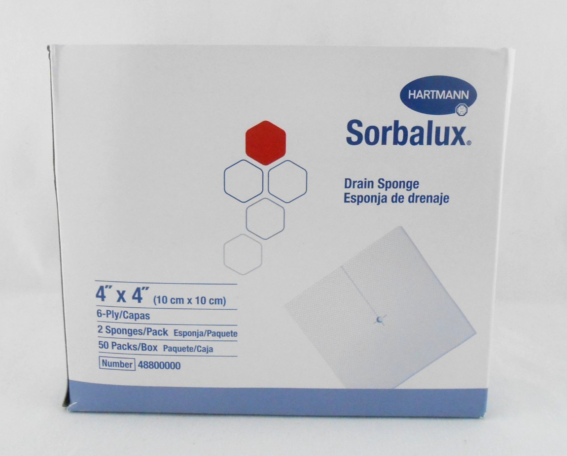 Hartmann Sorbalux Drain Sponge 50 Pack 6 Ply Sterile 4 x 4 Sponges 48800000