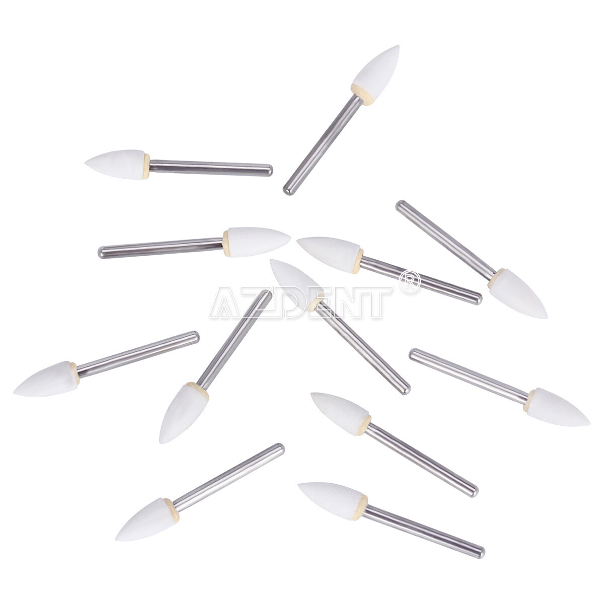 AZDENT Dental Flame Mounted White Stone Polishing Burs FG Abrasion Point Burs