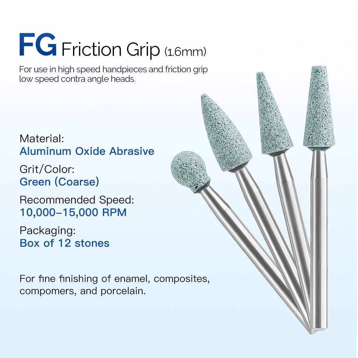 Dental Polishing Burs Porcelain Resin FG Burs Coarse / Fine White/Green Stone