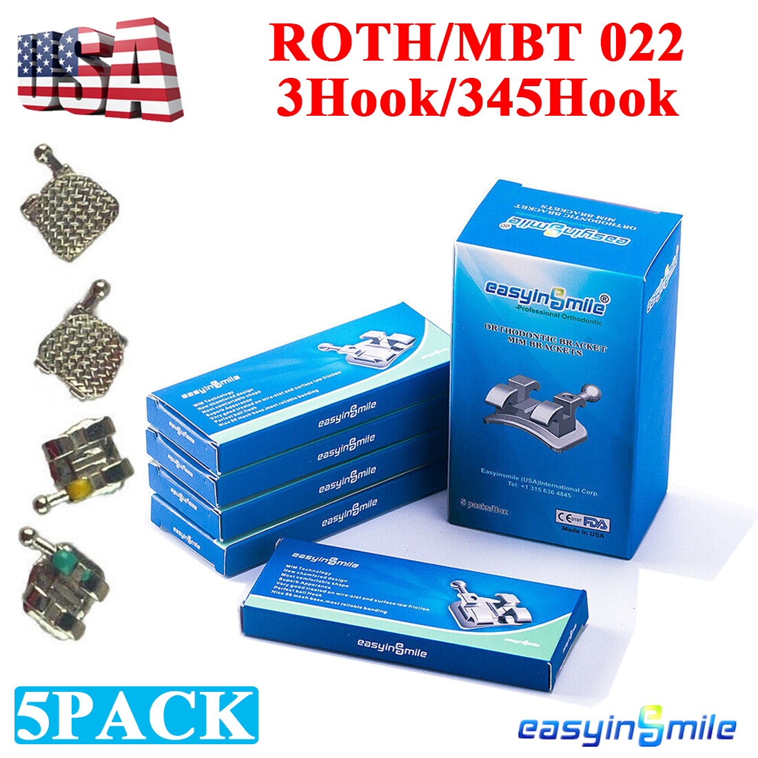 100pcs Dental Metal MINI Brackets Orthodontic Braces MBT/ROTH 022 3/345 W/Hooks
