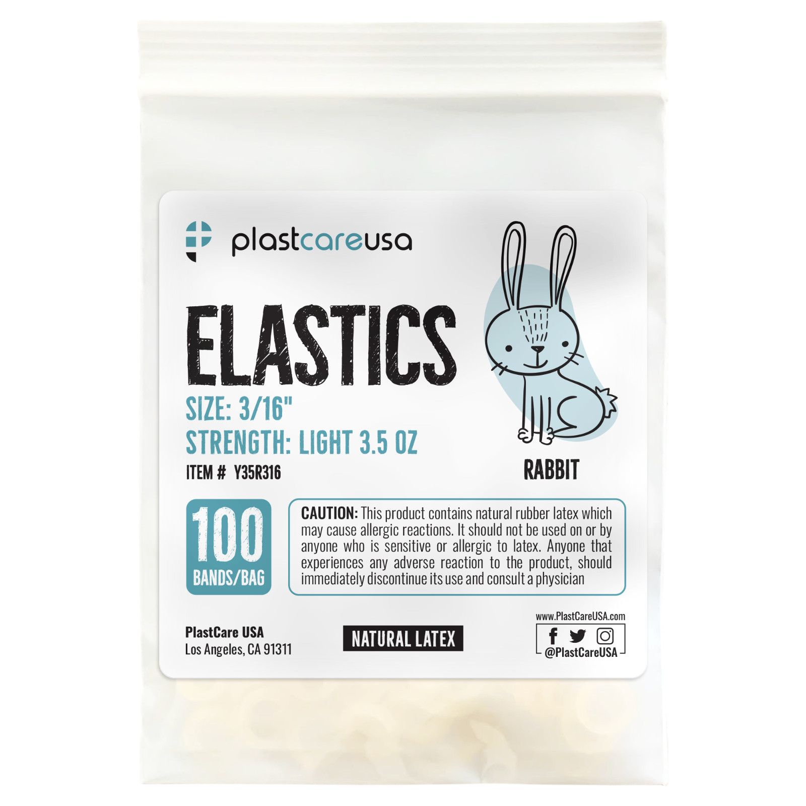 2000 Light 3.5 Oz 3/16″ Rabbit Orthodontic Latex Elastic Rubber Bands Braces