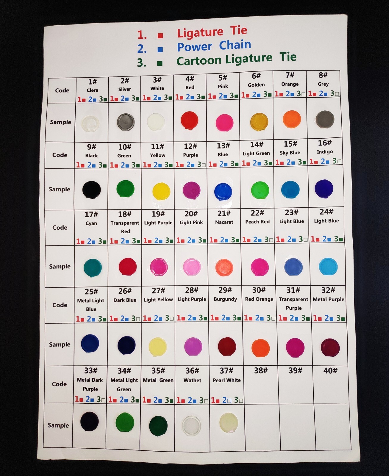 1Pack/1008pcs Dental Ligature Ties Orthodontic Elastic Rubber Bands 38 Colors