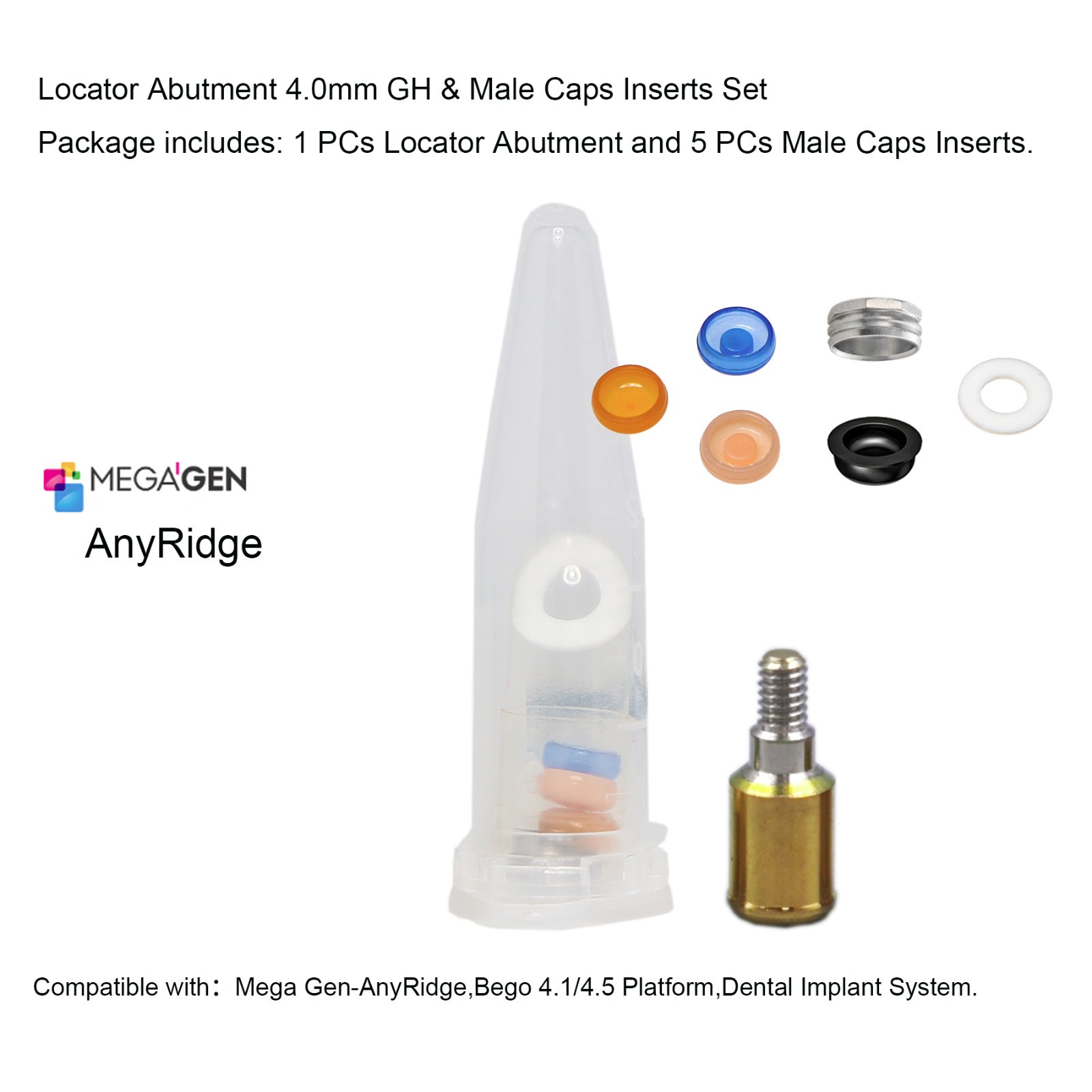 Dental Overdenture Locator Abutment 1-6.0mm GH for MegaGen-AnyRidge Platform