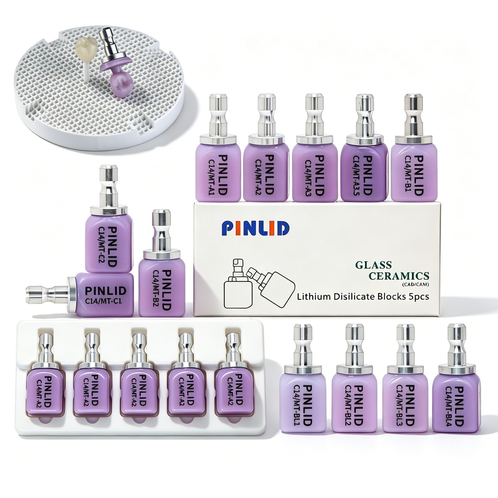 US MT C14 Lithium Disilicate Block Dental CAD/CAM Glass Ceramic 5Pc/Pk For CEREC