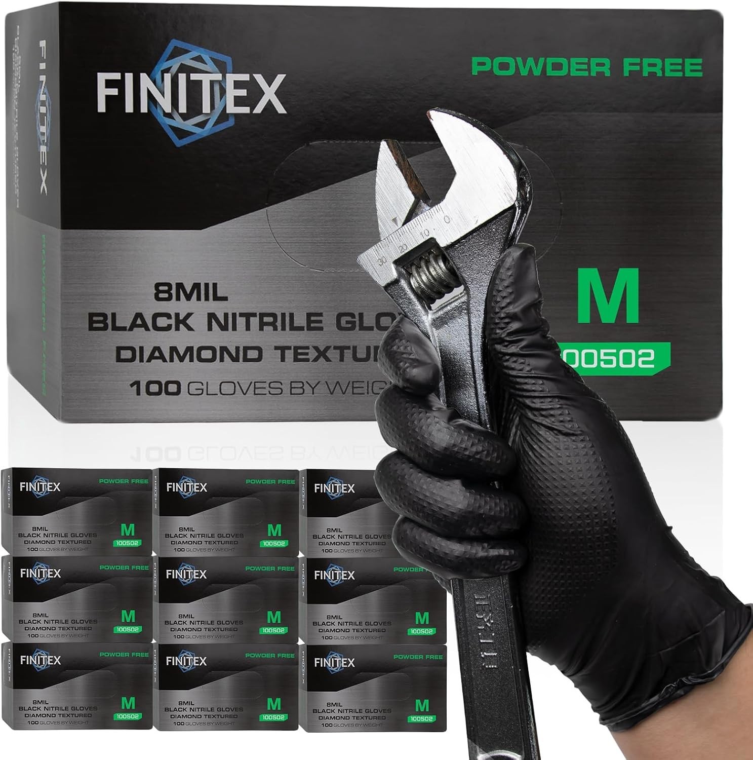 Diamond Textured Black Nitrile Gloves 8Mil – 1000PCS, Ultimate Grip & Protection