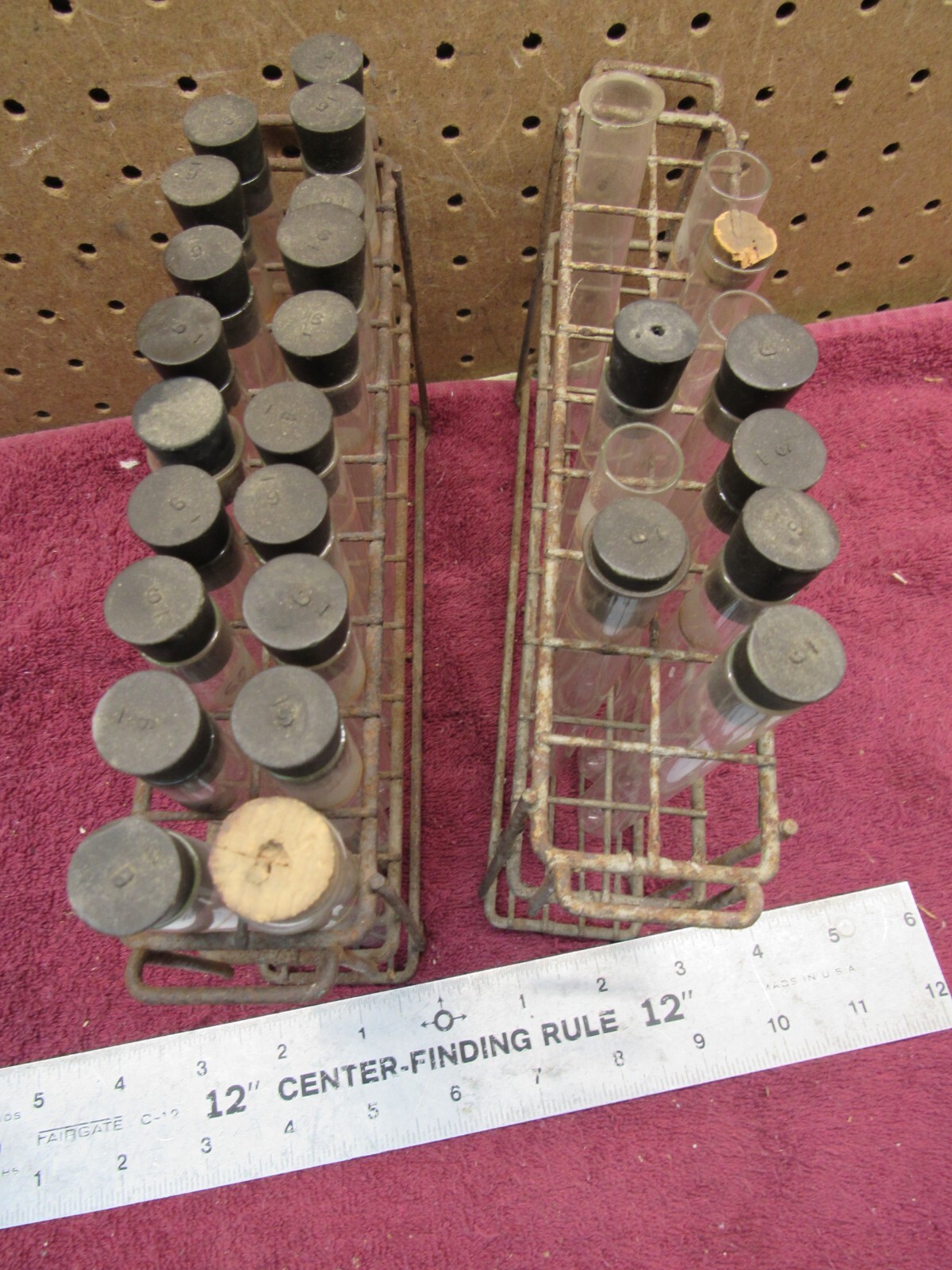 (2) Vintage Test Tube & Wire Racks Medical Science Lab Experiment Frankenstein