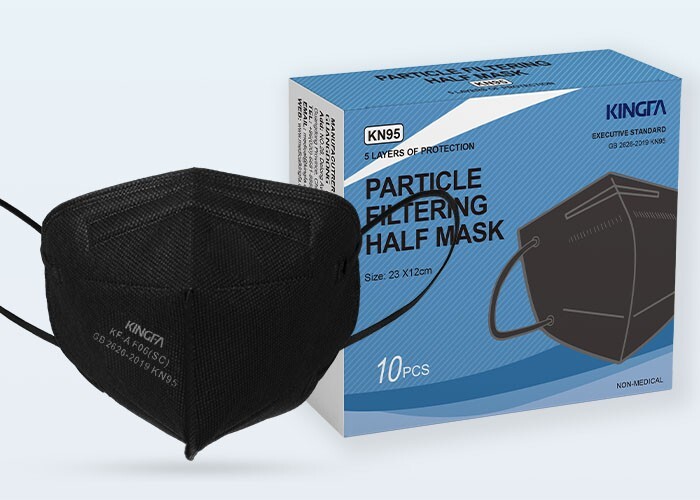 Kingfa KN95 Black Face Mask 10 Pcs Disposable Respirator 5-Ply Layer GB2626-2019