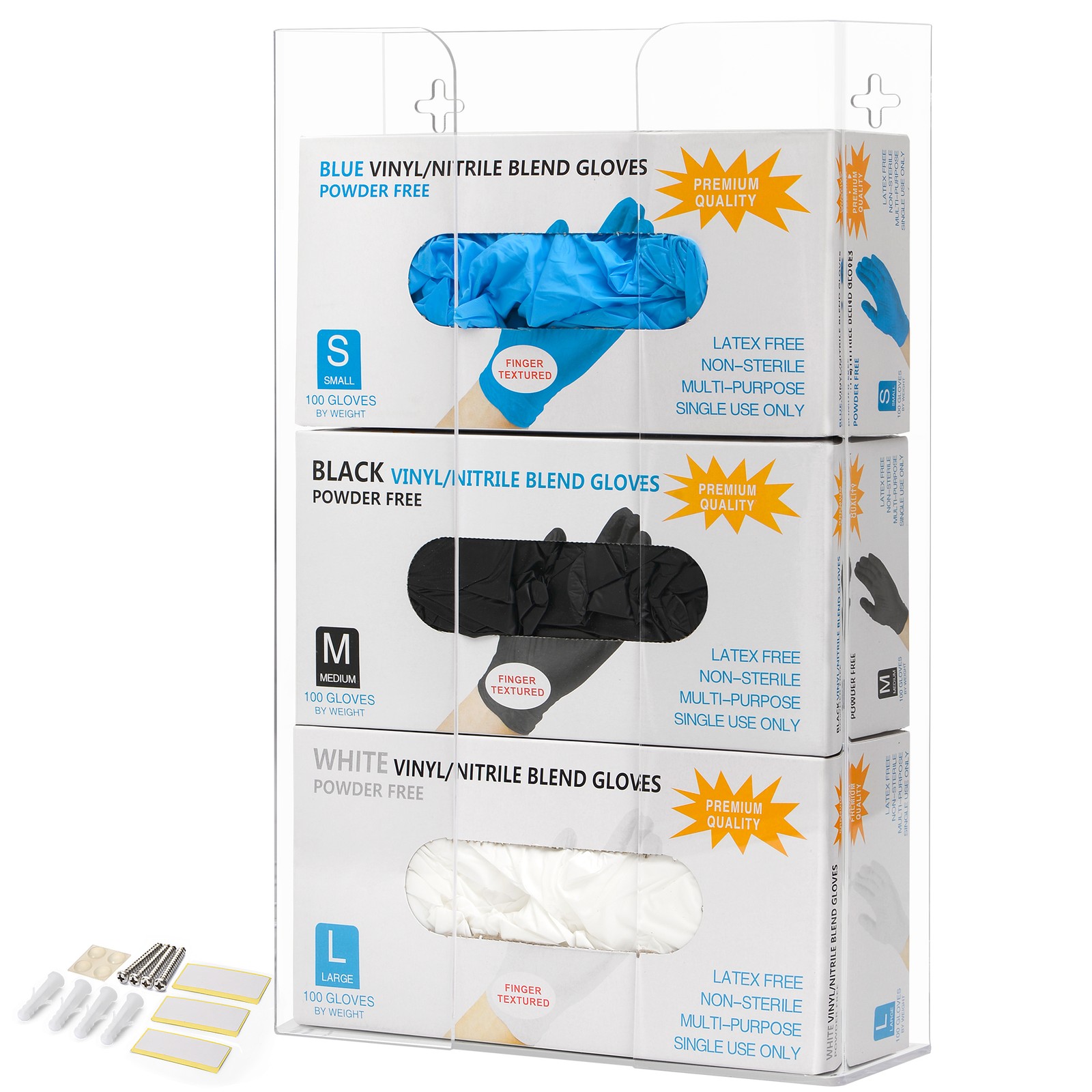 Triple Glove Box Holder Dispenser – Wall Mount or Countertop Load Open Top Clear