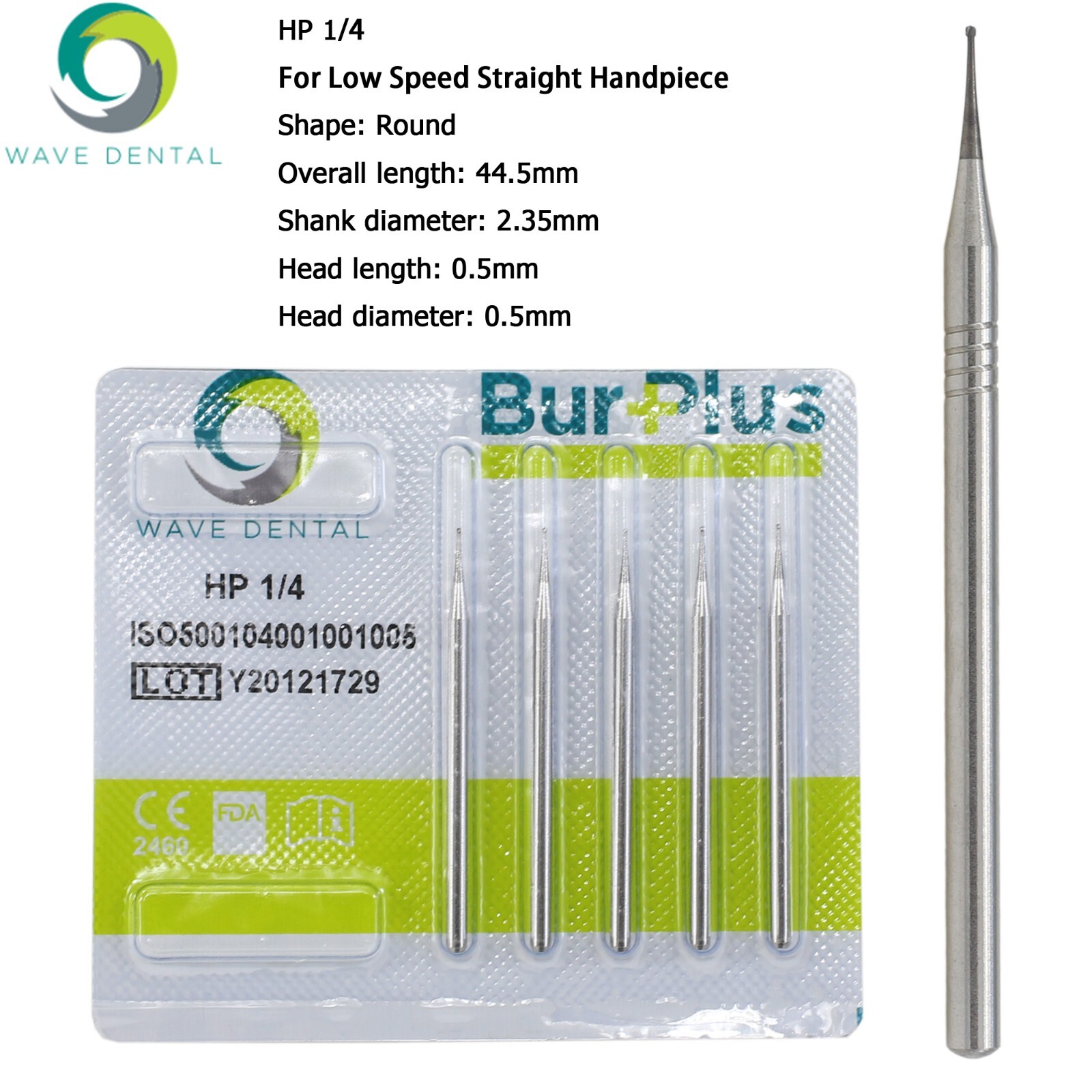 Wave Dental Carbide Burs HP Round 1/4 2 4 6 8 For Low Speed Straight Handpiece