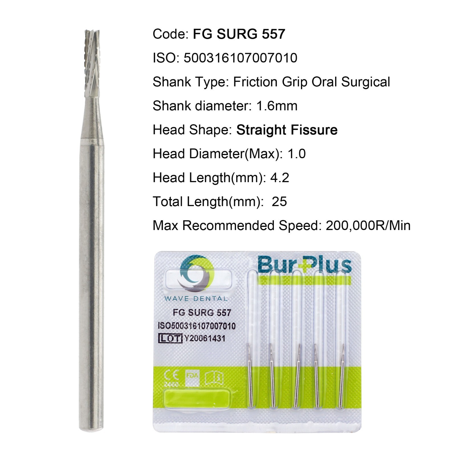 Wave Dental Surgical Burs 25mm Carbide Bur High Speed Round FG SURG 557 702 2 4