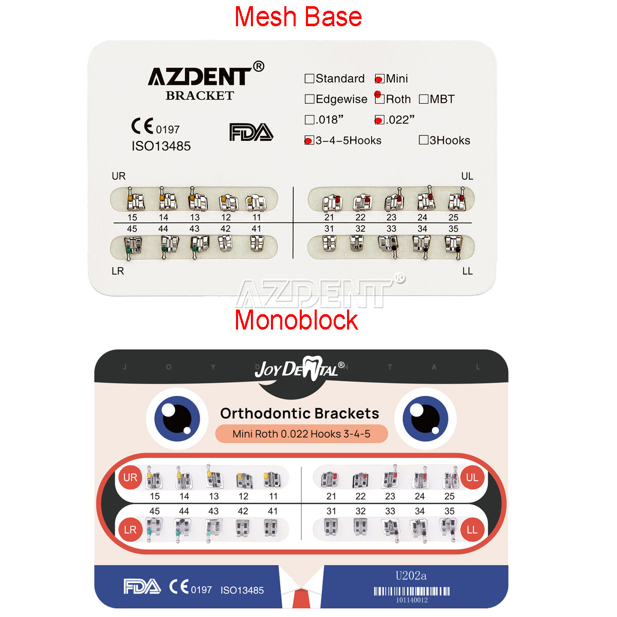 Dental Ortho Metal Brackets Braces Mini Roth.22 Hook 345 Mesh Base/Monoblock